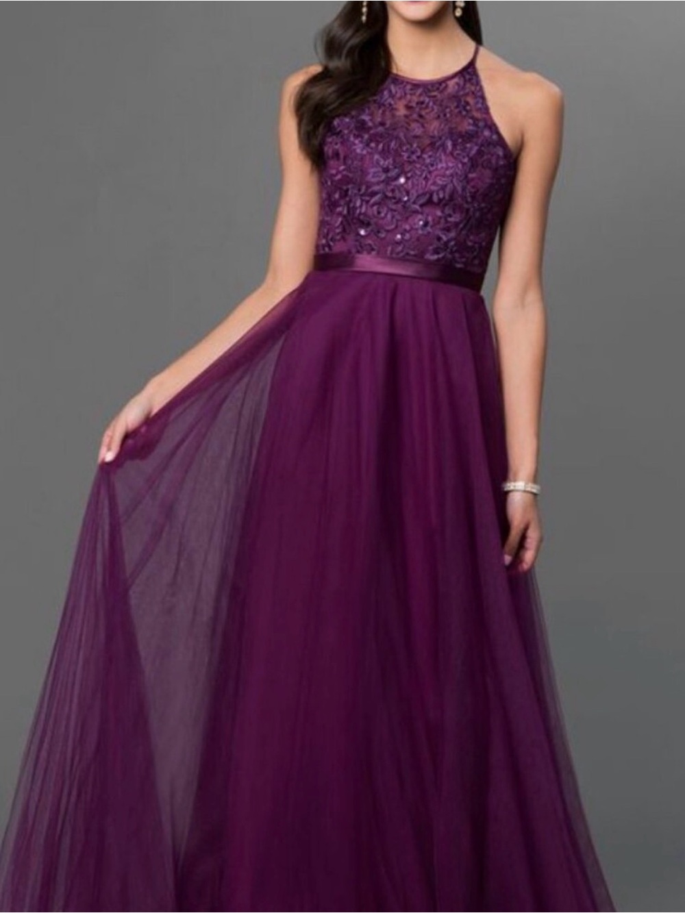 Mori Lee Deep Purple Lace & Tulle Maxi Dress Size 20 Formal Event Wedding Gown